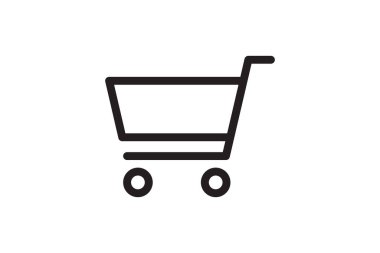 Alışveriş kutusu simgesi. Satılık tabela, web sitesi, perakende satış. Piyasa ve ticaret mağazası sembolü. Vektör taşıma arabası yeni tasarım.