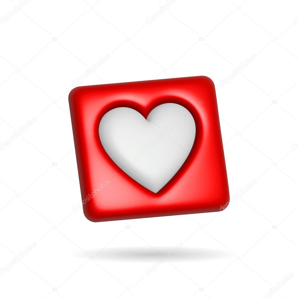 3d rendering heart icon. Illustration with shadow isolated on white background.