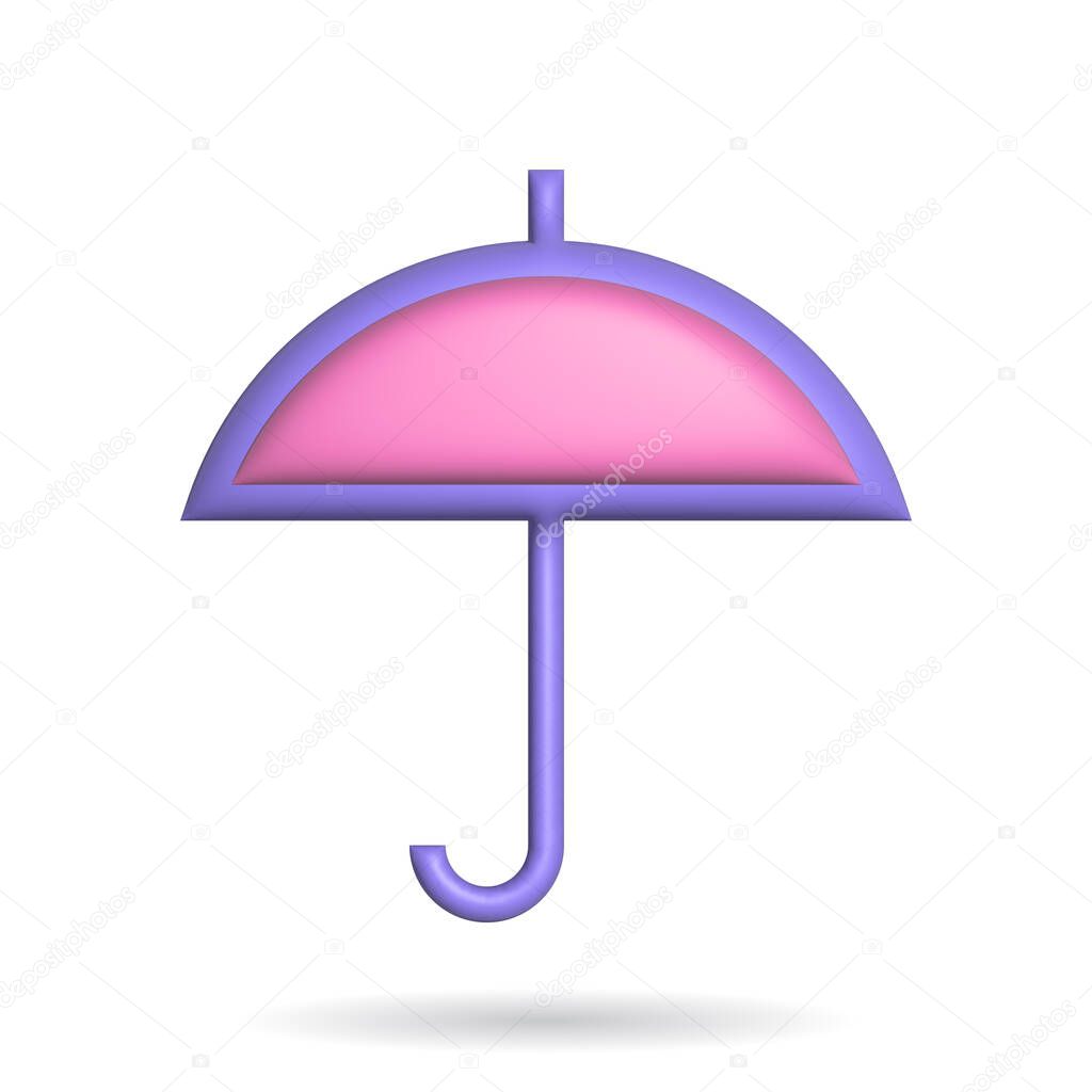 3d rendering umbrella icon. Illustration with shadow isolated on white background.