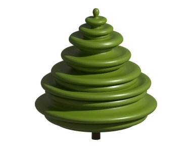 Christmas tree holiday decoration isolated on white backgrond. 3D rendering abstract fir for new year celebration, invitation, greeting card template.