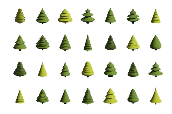 Definir Árvore Natal Decoração Férias Isolado Fundo Branco Renderização Abeto — Fotografia de Stock