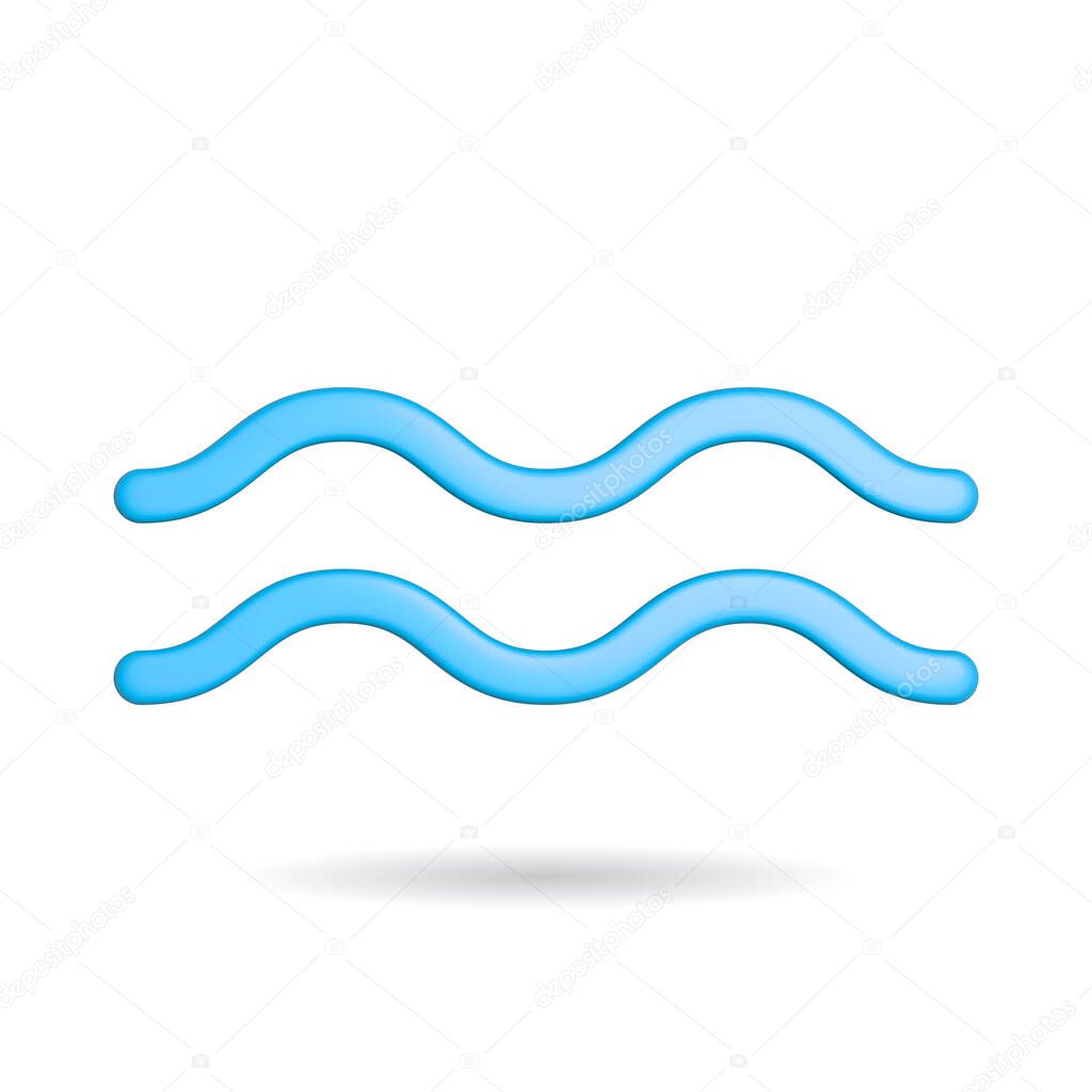3d rendering wave icon. Illustration with shadow isolated on white background.