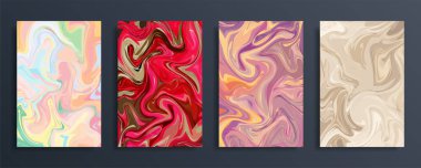 Soyut sıvı renk arkaplanı seti. Düz tasarımda sıvı dinamik duvar kağıdı.