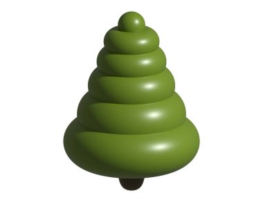 Christmas tree holiday decoration isolated on white backgrond. 3D rendering abstract fir for new year celebration, invitation, greeting card template.