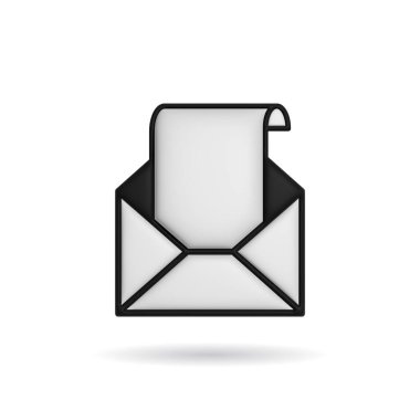 3d rendering envelope mail icon. Illustration with shadow isolated on white background.