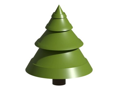 Christmas tree holiday decoration isolated on white backgrond. 3D rendering abstract fir for new year celebration, invitation, greeting card template.