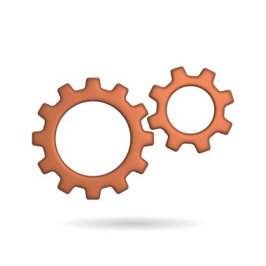 3d rendering setting gear icon. Illustration with shadow isolated on white background.