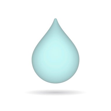 3d rendering water drop icon. Illustration with shadow isolated on white background.