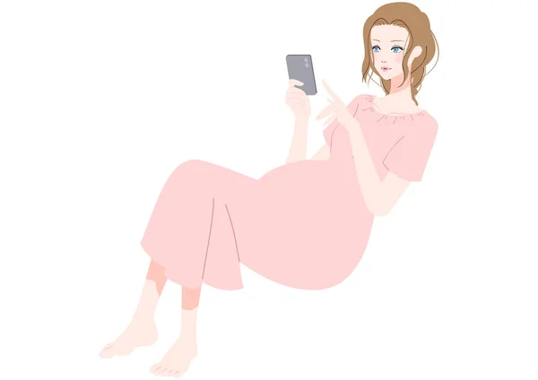 Clip Art Pregnant Woman Using Smartphone — Stockvektor