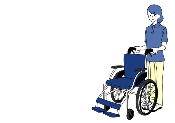 Klipart Pečovatele Nesoucího Invalidní Vozík — Stockový vektor