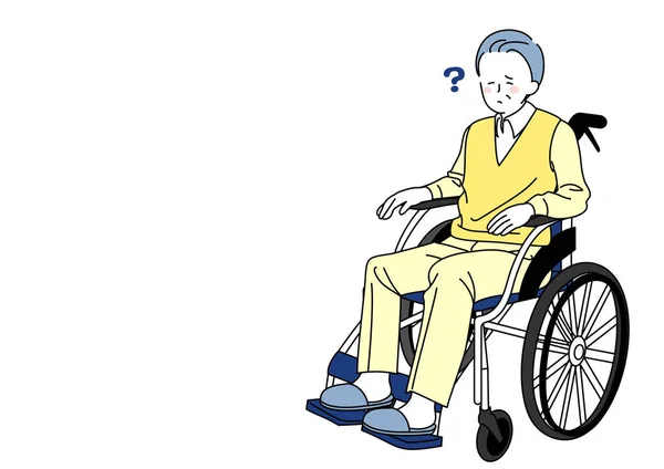 Illustration Einer Seniorin Rollstuhl Die Schwierigkeiten Hat Etwas Verstehen — Stockvektor