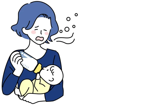 Clip Τέχνη Της Μητέρας Δίνοντας Γάλα Ενώ Χασμουρητό — Διανυσματικό Αρχείο