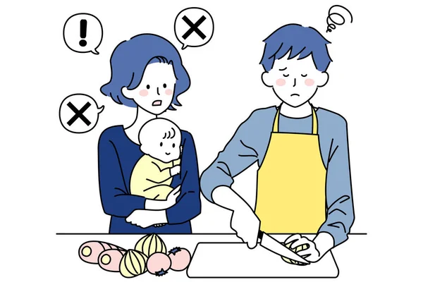 烹饪的丈夫和拒绝的妻子的剪影艺术 — 图库矢量图片