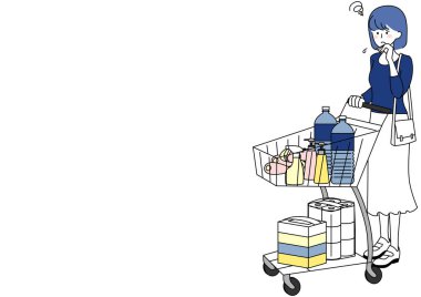 Alışveriş arabasını zora sokan kadın klip sanatı.