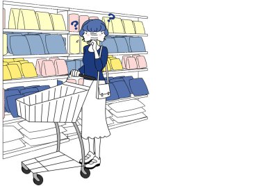 Alışveriş rafının önünde kaybolan bir kadının klip sanatı