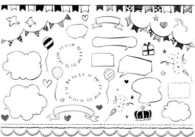 Siyah-beyaz elle çizilmiş silme resimleme seti