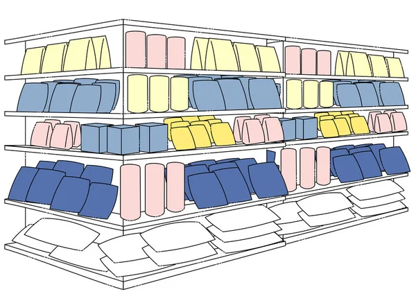 Illustrazione Uno Scaffale Pieno Prodotti — Vettoriale Stock