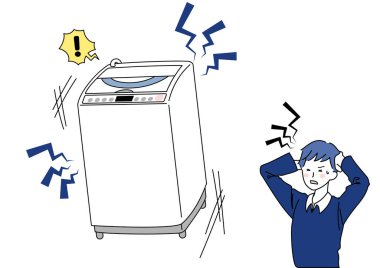 Gürültülü, dikey çamaşır makinesiyle başı dertte olan bir adamın klip sanatı.