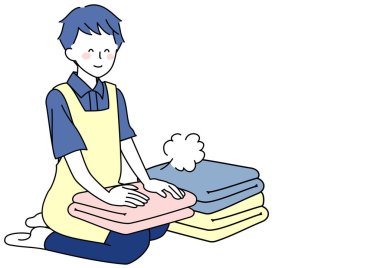 Çamaşır katlayan bir adamın klip sanatı.