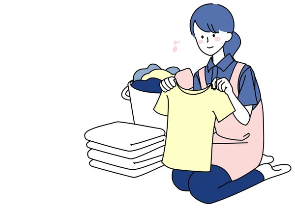 Clip Art Woman Folding Laundry — Image vectorielle