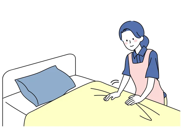 Clip Art Caregiver Woman Making Bed — ストックベクタ