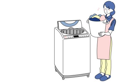 Giysileri mutlu bir şekilde yıkayan kadın sanatı.