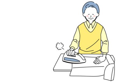 Mutlu ütü yapan kıdemli bir adamın klip sanatı.