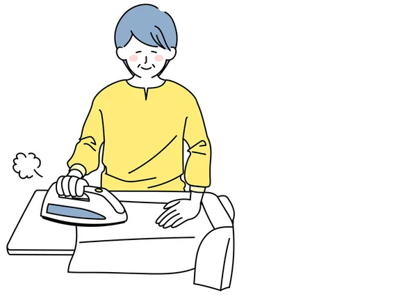 Clip Art Senior Woman Happily Ironing — Wektor stockowy