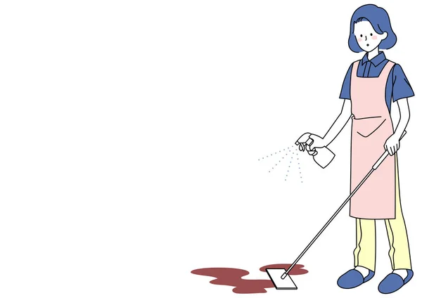 Clip Art Woman Applying Flooring Wiper While Spraying — Stockový vektor