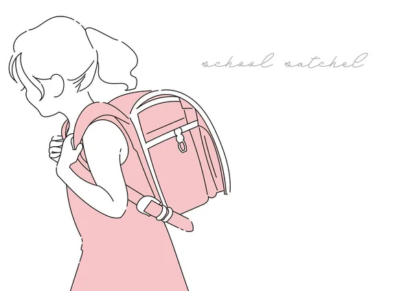 Clip Art Girl Carrying Simple Line Drawing School Bag - Stok Vektor