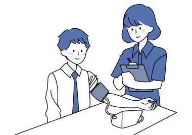 Illustration of a man having his blood pressure measured and recorded