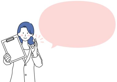 Illustration of a doctor holding a binder and a speech bubble