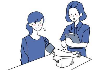Clip art of woman having her blood pressure measured and recorded