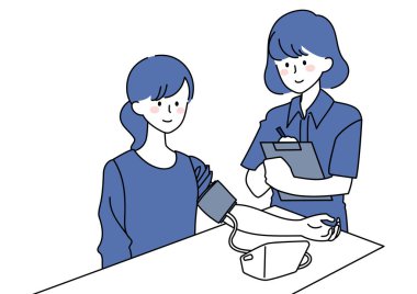 Clip art of woman having her blood pressure measured and recorded