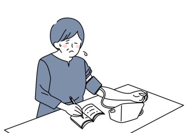 Clip art of woman measuring and recording blood pressure