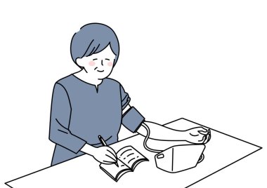 Clip art of woman measuring and recording blood pressure
