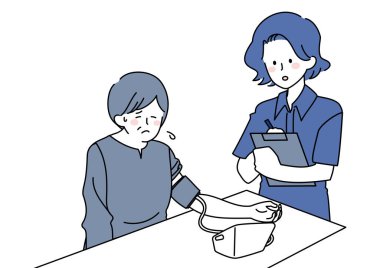 Clip art of woman having her blood pressure measured and recorded