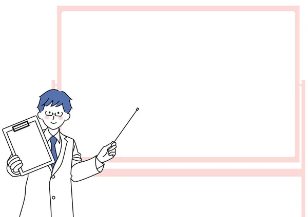 Illustration Physician Explaining Front Whiteboard —  Vetores de Stock