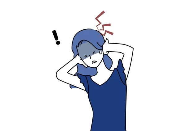 Clip Art Woman Suffering Sudden Headache — 스톡 벡터