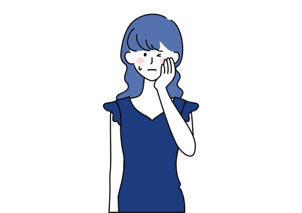 Clip Art Woman Holding Her Cheek - Stok Vektor