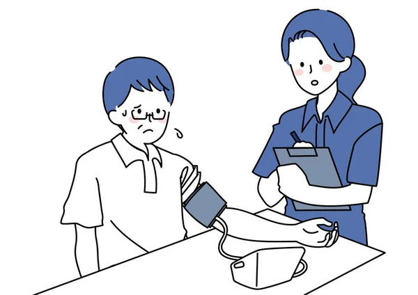 Illustration Man Having His Blood Pressure Measured Recorded — Image vectorielle