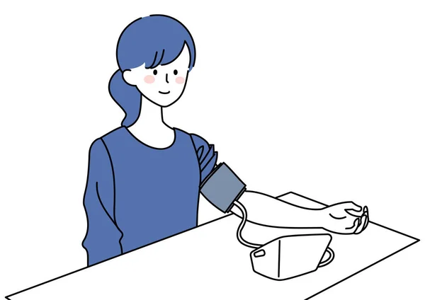 Clip Art Woman Measuring Blood Pressure - Stok Vektor