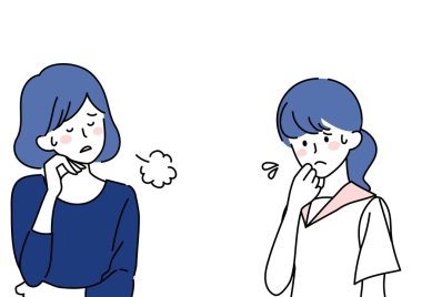 Illustration of sighing mother and grieving daughter