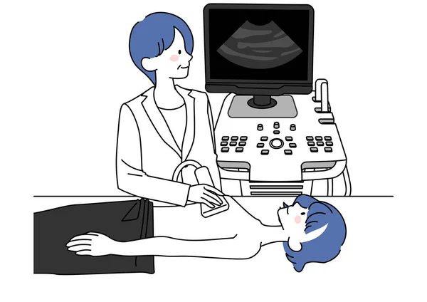 Clip Art Woman Undergoing Ultrasound Examination Breast Cancer — 图库矢量图片