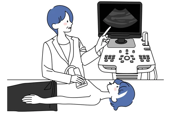 Clip Art Woman Undergoing Ultrasound Examination Breast Cancer — Vettoriale Stock