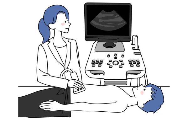 Illustration Man Undergoing Abdominal Ultrasound Examination — Vettoriale Stock