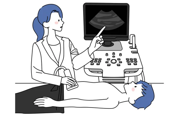 Illustration Man Undergoing Abdominal Ultrasound Examination — Vettoriale Stock