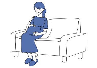 Clip art of pregnant woman gently rubbing her belly