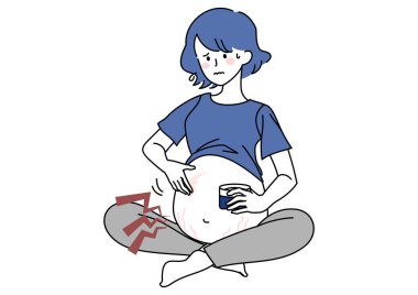 Clip art of pregnant woman applying preventive cream to stretch marks