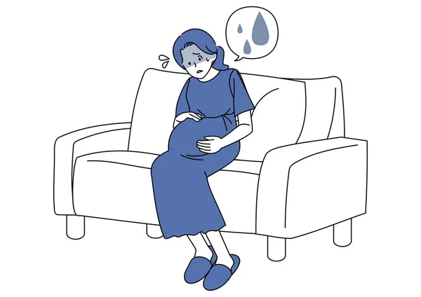 Illustration Pregnant Woman Fearing Her Water Breaking Urine Leaking — Stockvector